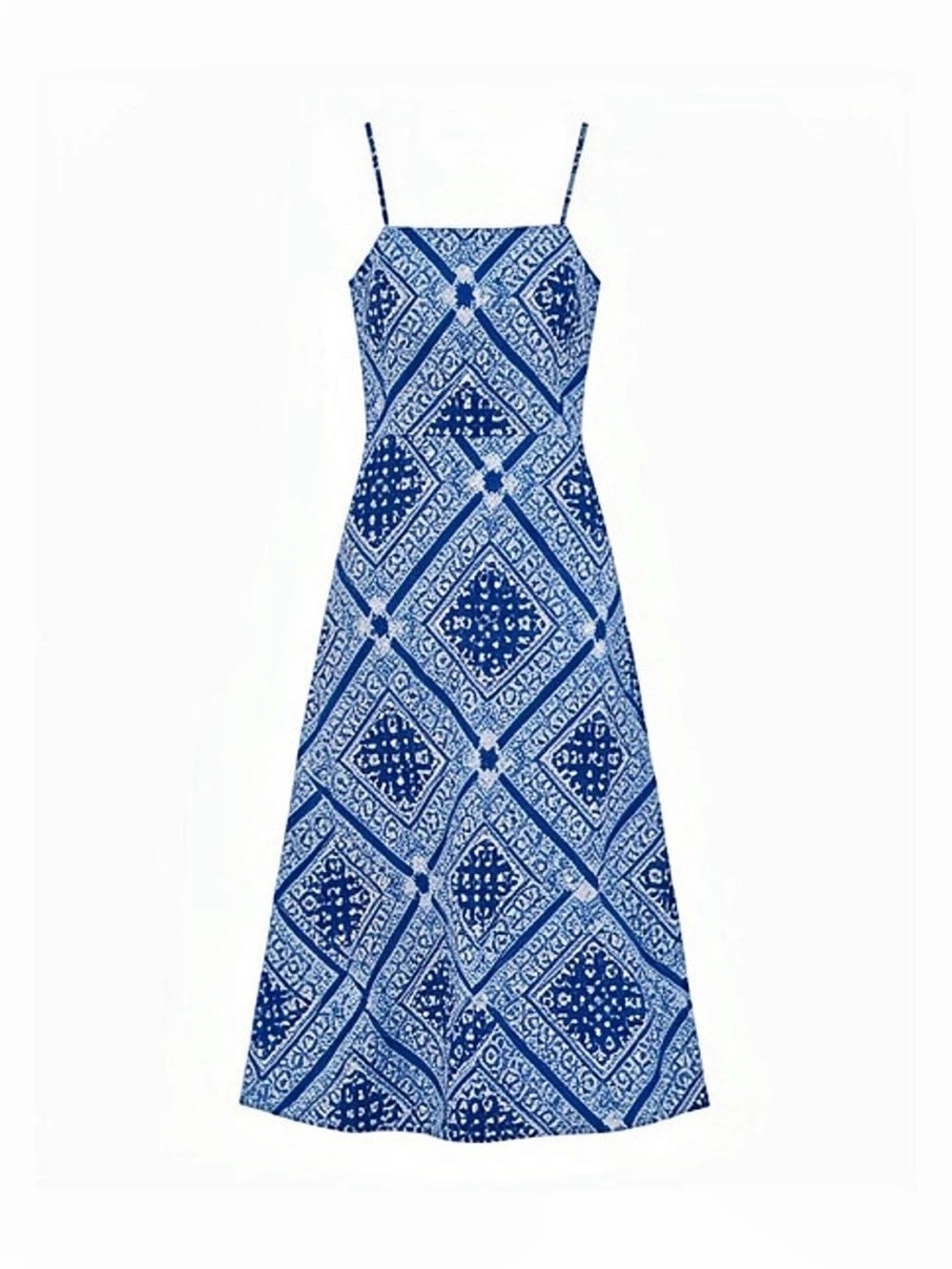 Squareneck midi dress in bandana block print Squareneck Bandana Block